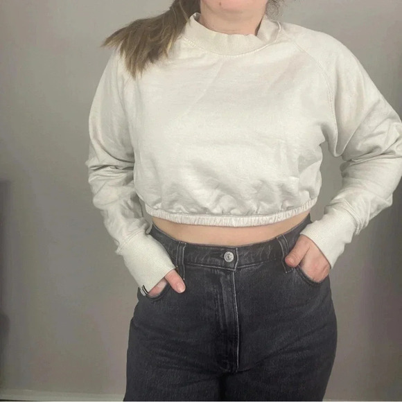 Tan Lines Beige Cropped Crewneck Sweatshirt - Picture 1 of 4